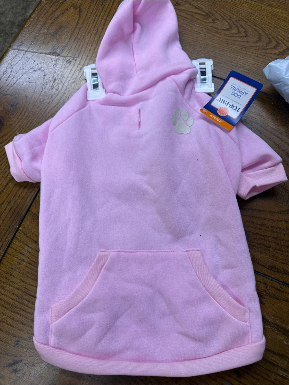 Top Paw Light Pink Hooded Dog Sweatshirt with Paw Print